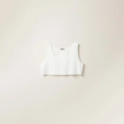 White Embroidered Poplin Top | Miu Miu