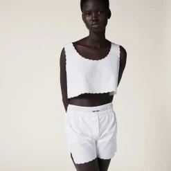 White Embroidered Poplin Top | Miu Miu