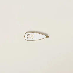 White Enameled Metal Hair Clip | Miu Miu