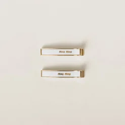 White Enameled Metal Hair Clips | Miu Miu