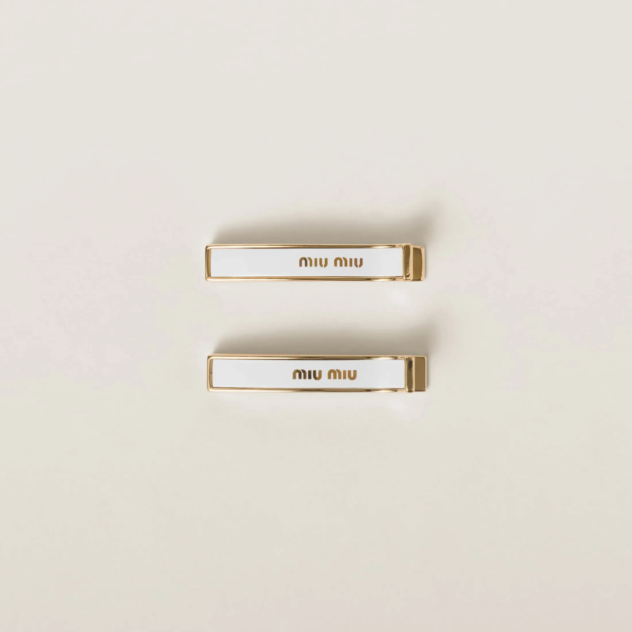 White Enameled Metal Hair Clips | Miu Miu