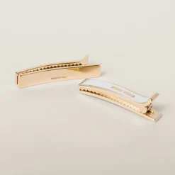 White Enameled Metal Hair Clips | Miu Miu