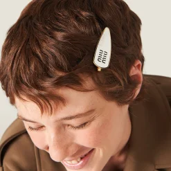 White Enameled Metal Hair Clip | Miu Miu