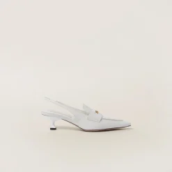 White Leather Penny Loafers With Heel | Miu Miu