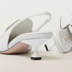 White Leather Penny Loafers With Heel | Miu Miu