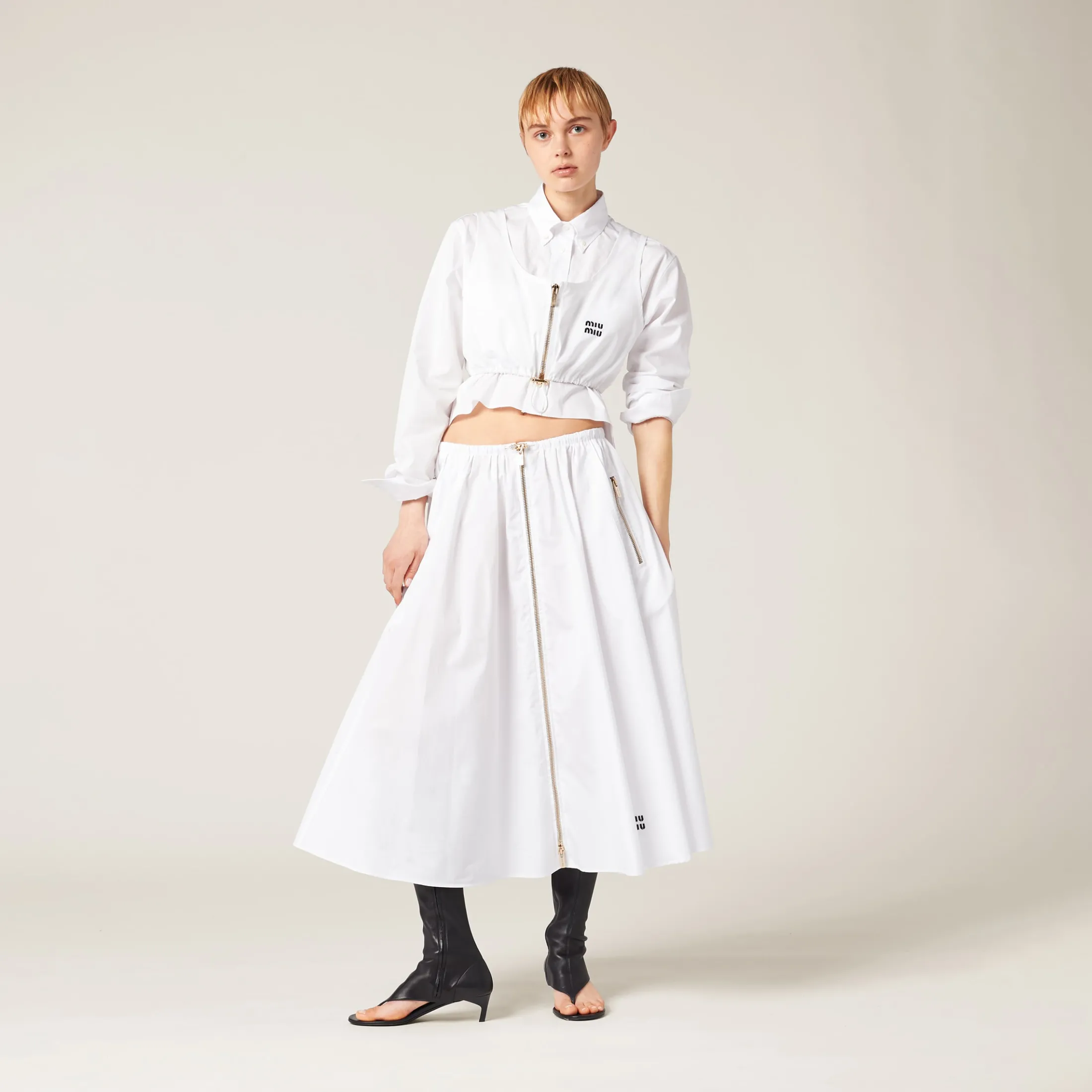 White Long Poplin Skirt | Miu Miu