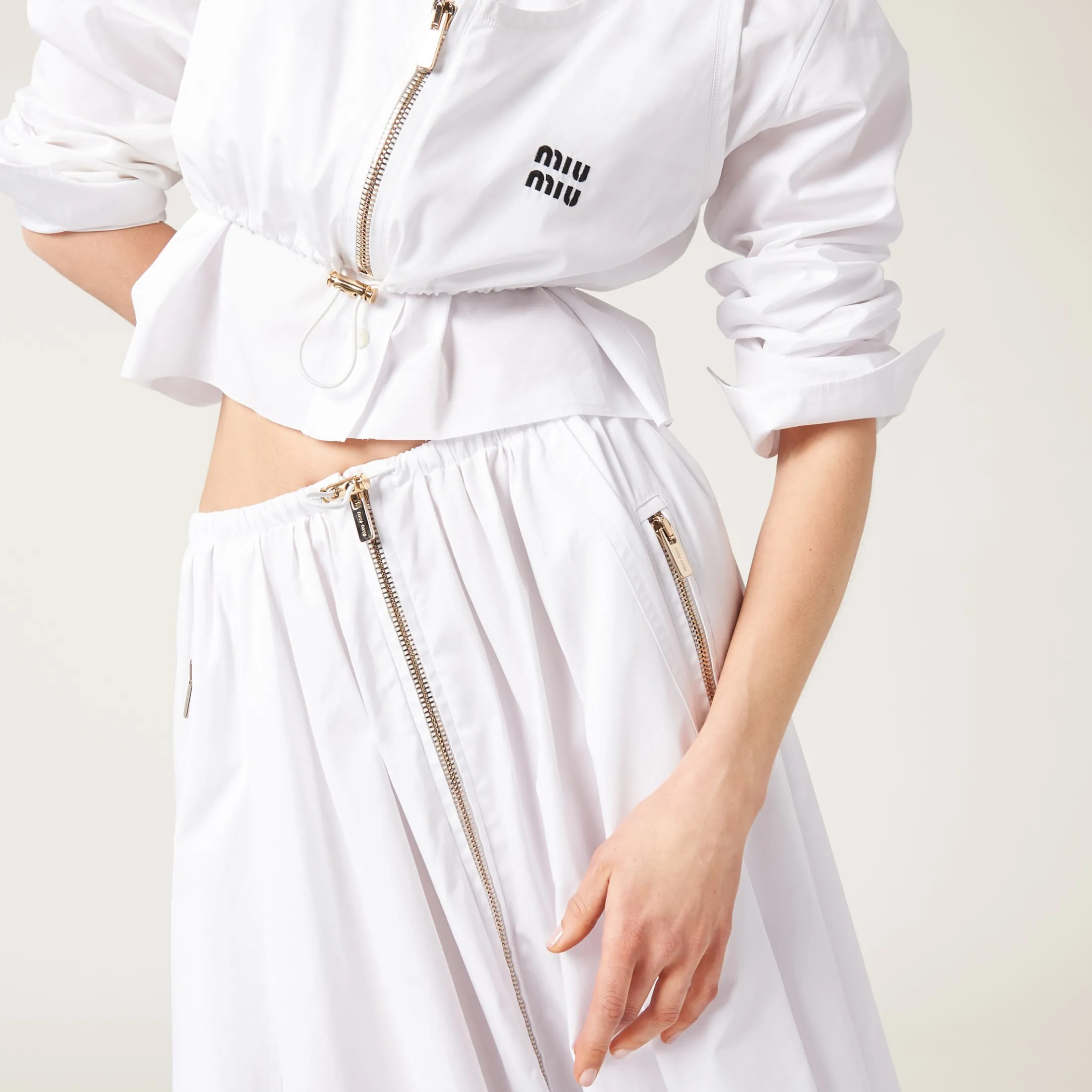 White Long Poplin Skirt | Miu Miu