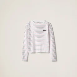 White Long-sleeved Cotton Jersey T-shirt | Miu Miu