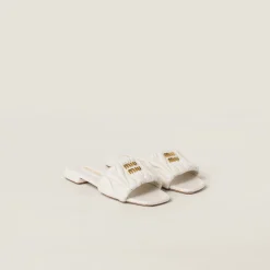 White Matelassé Nappa Leather Slides | Miu Miu