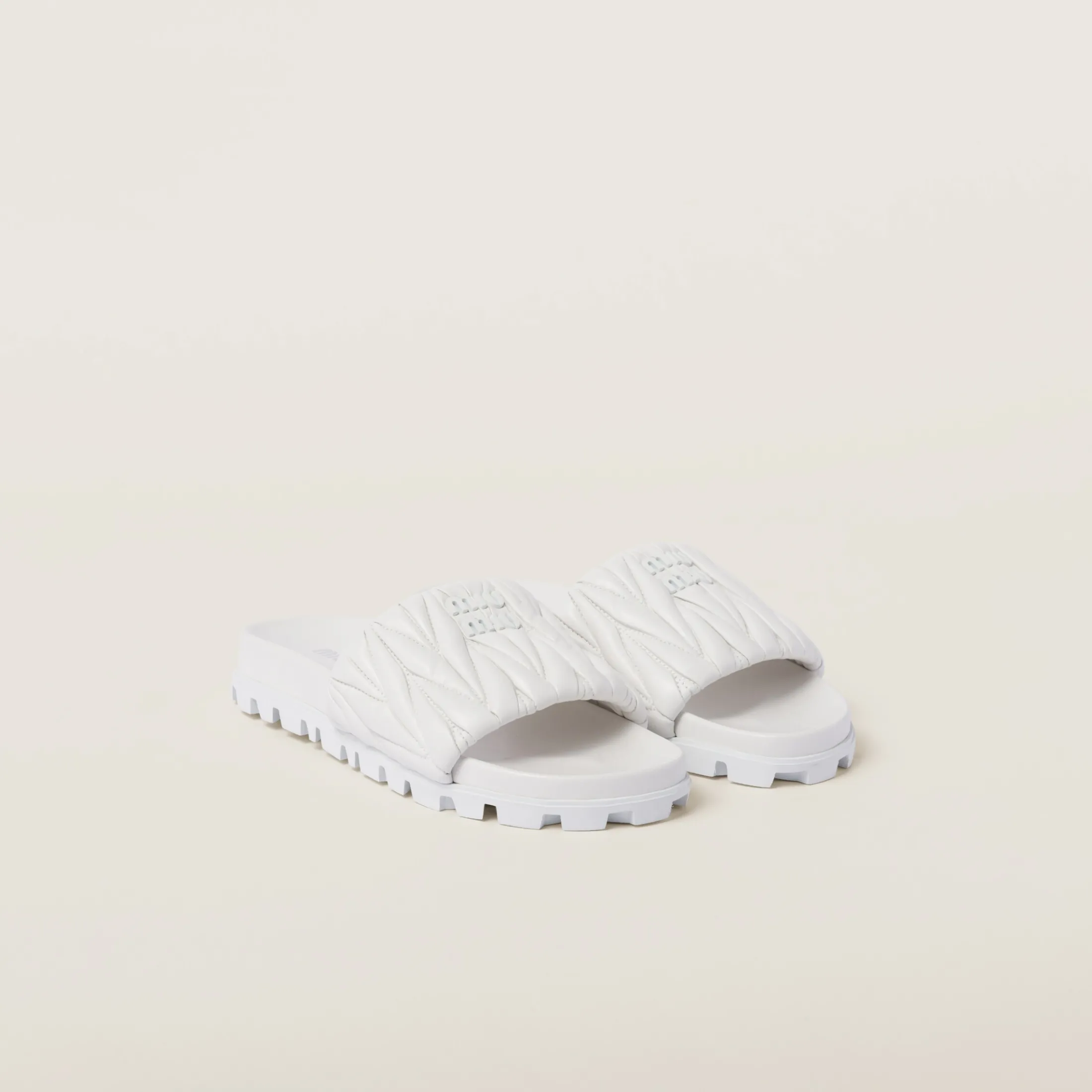 White Matelassé Nappa Leather Slides | Miu Miu