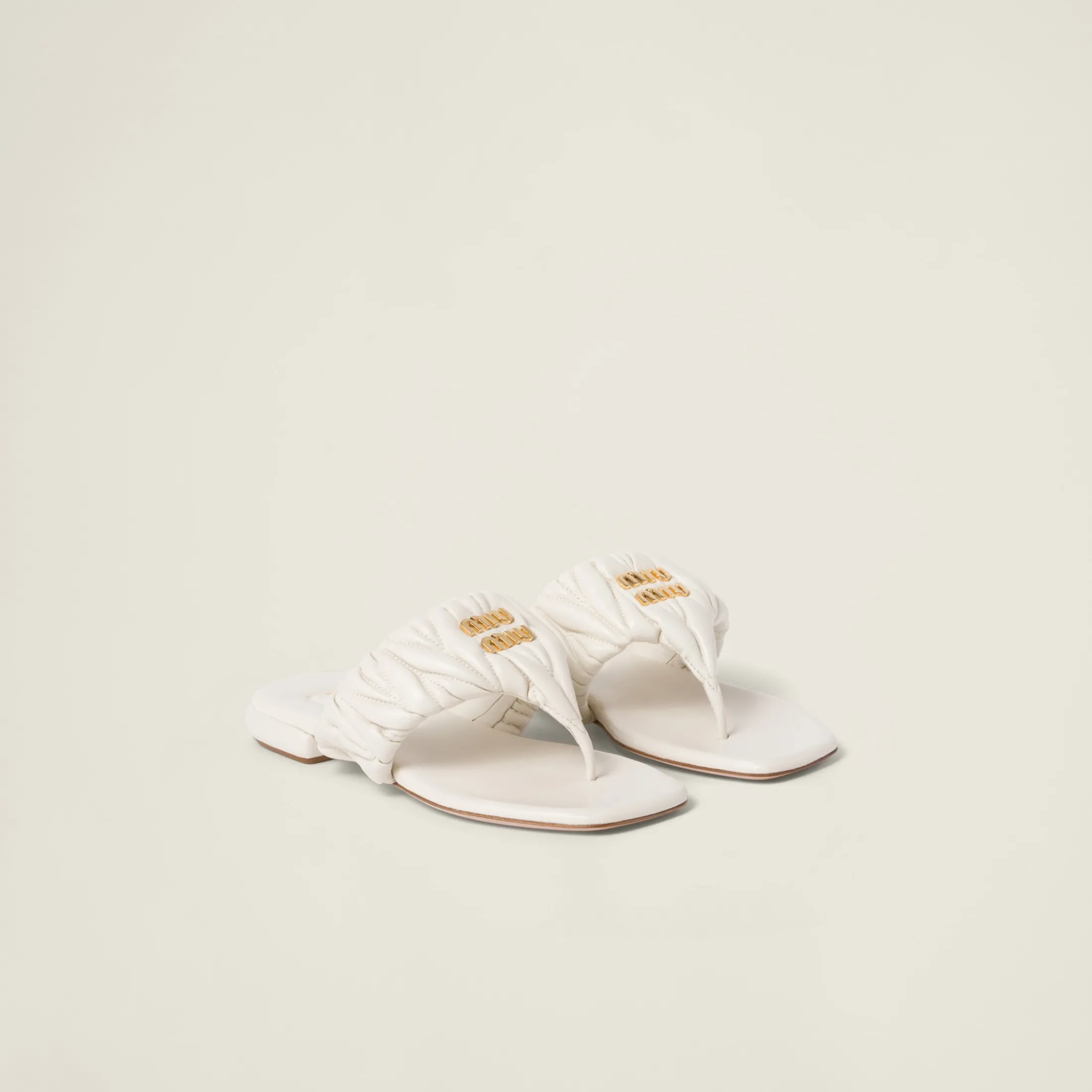 White Matelassé Nappa Leather Thong Sandals | Miu Miu