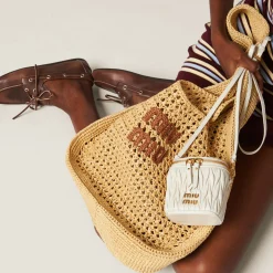 White Matelassé Nappa Leather Micro Bag | Miu Miu