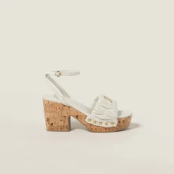 White Matelassé Nappa Leather Cork Heel Sandals | Miu Miu