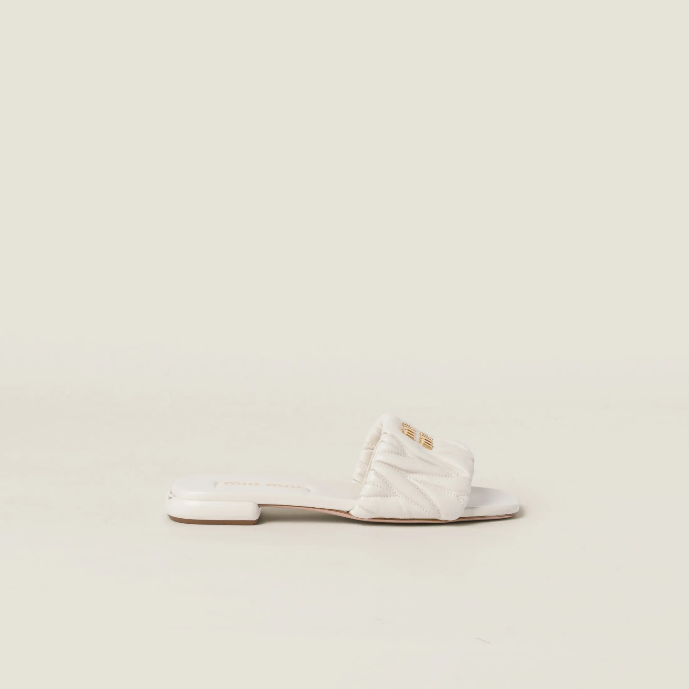 White Matelassé Nappa Leather Slides | Miu Miu
