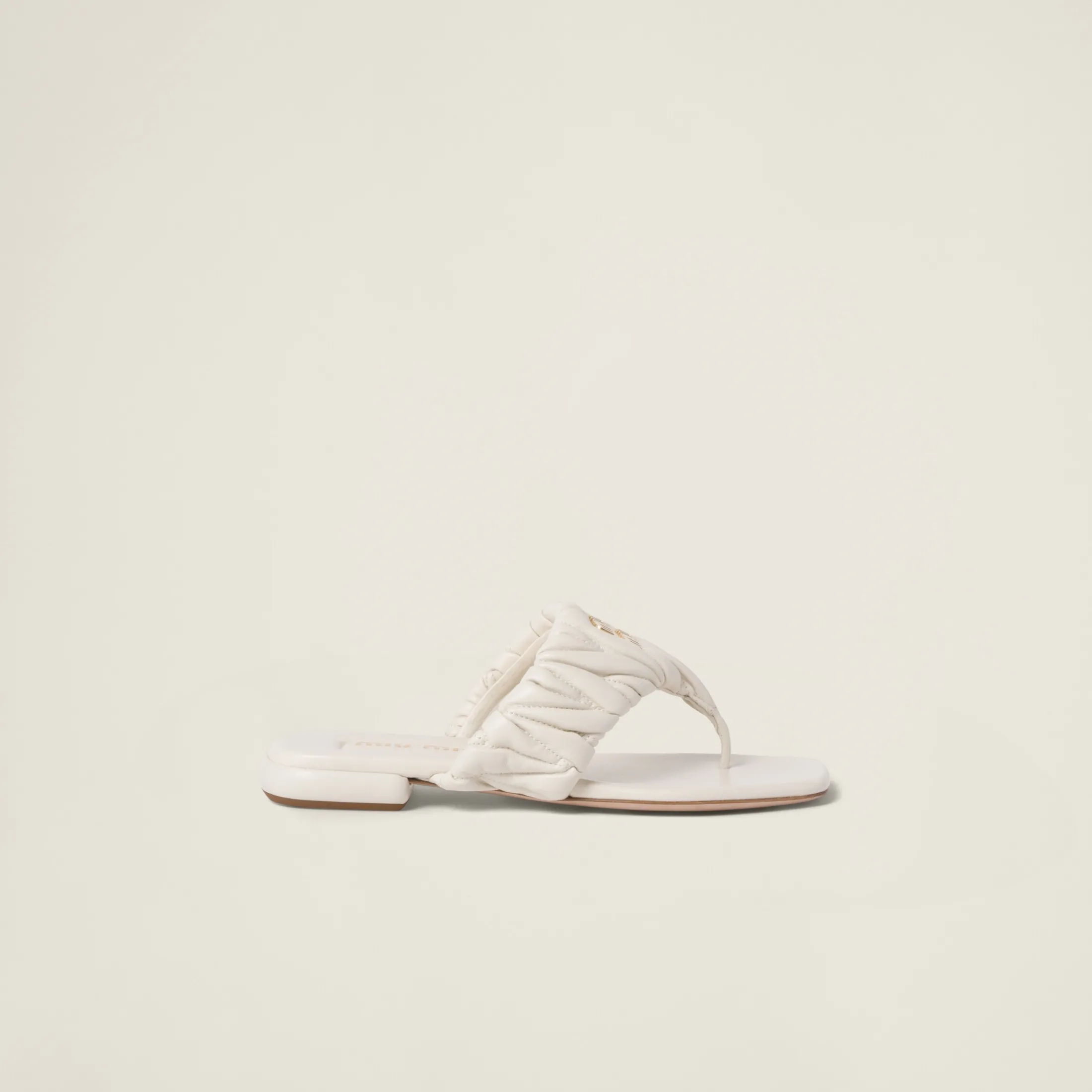 White Matelassé Nappa Leather Thong Sandals | Miu Miu
