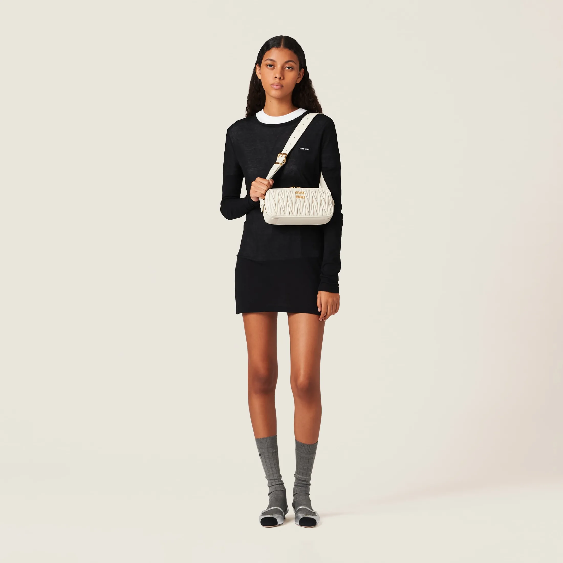 White Matelassé Nappa Leather Shoulder Bag | Miu Miu