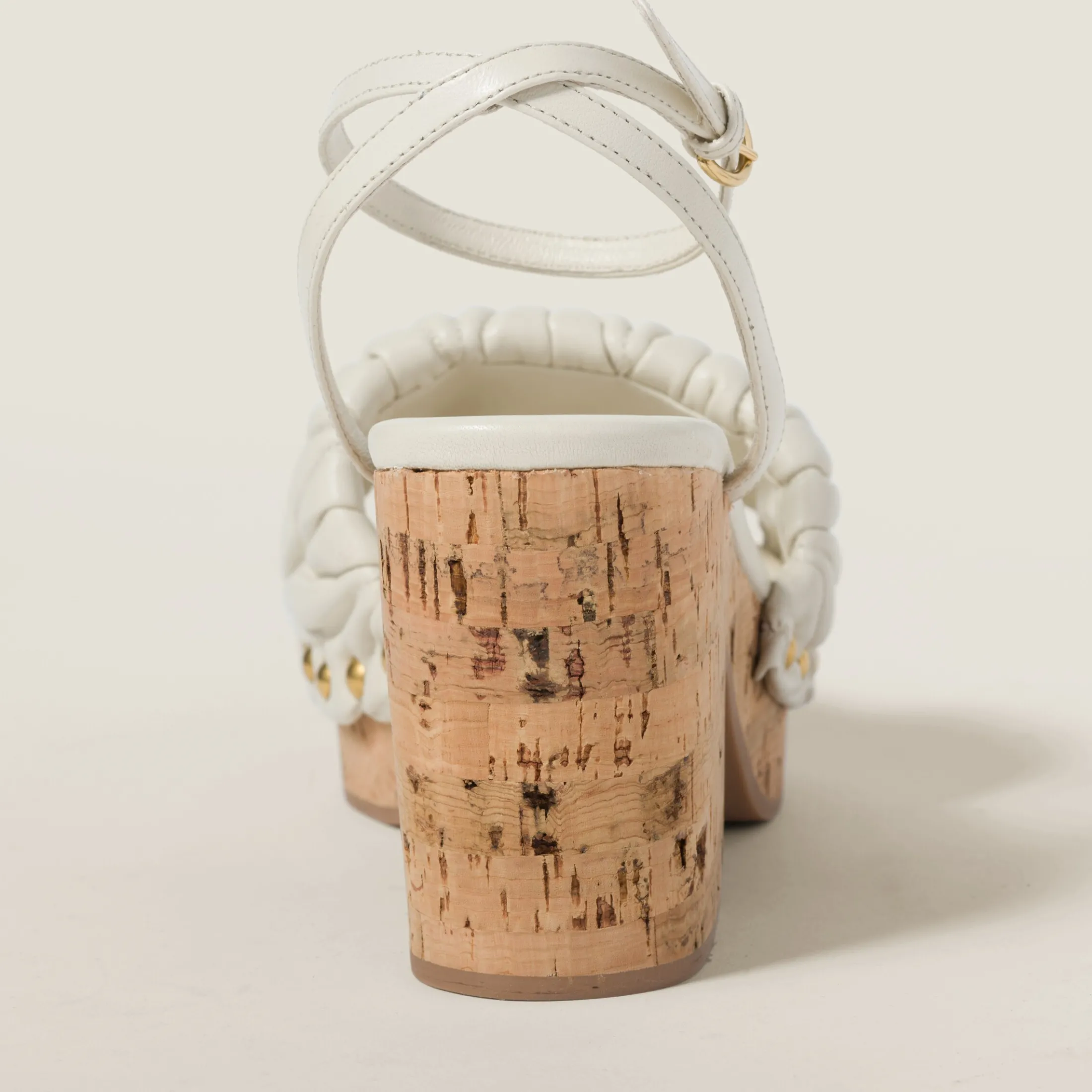 White Matelassé Nappa Leather Cork Heel Sandals | Miu Miu