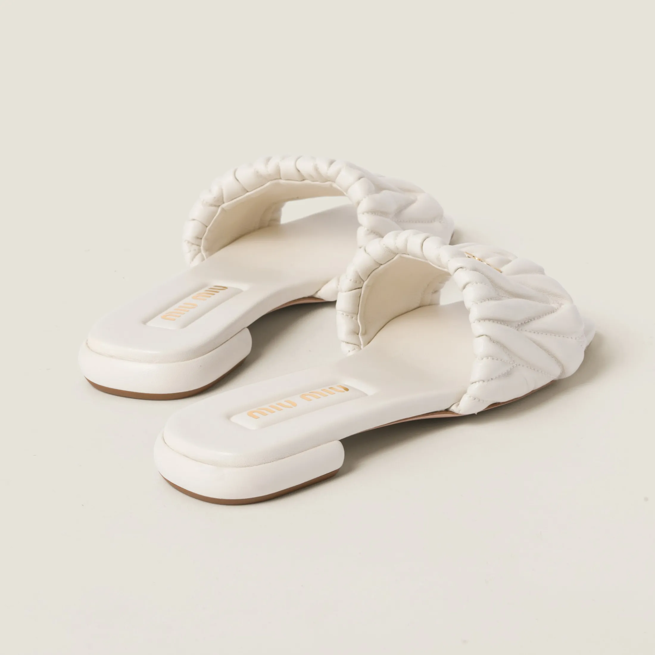 White Matelassé Nappa Leather Slides | Miu Miu