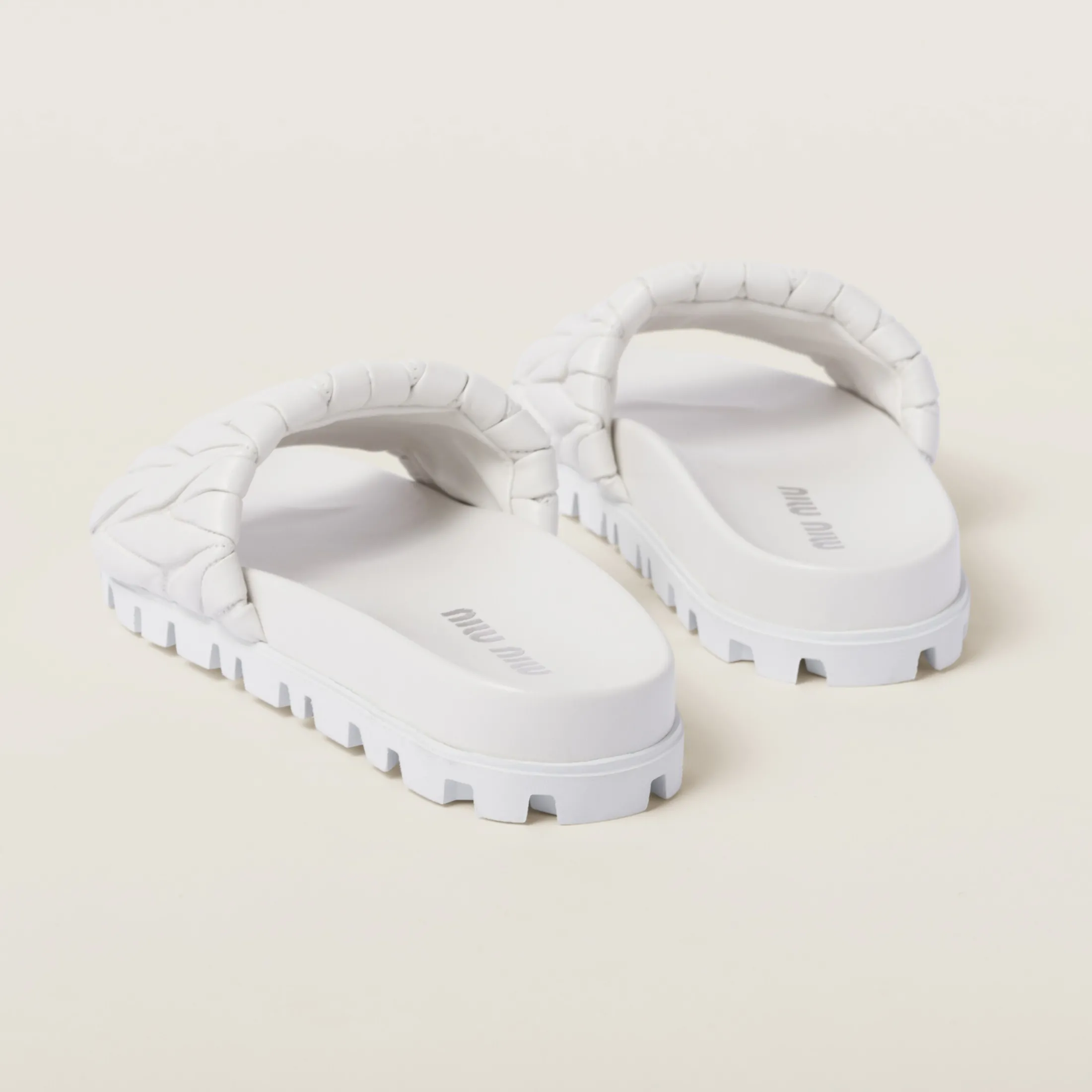 White Matelassé Nappa Leather Slides | Miu Miu