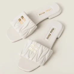 White Matelassé Nappa Leather Slides | Miu Miu