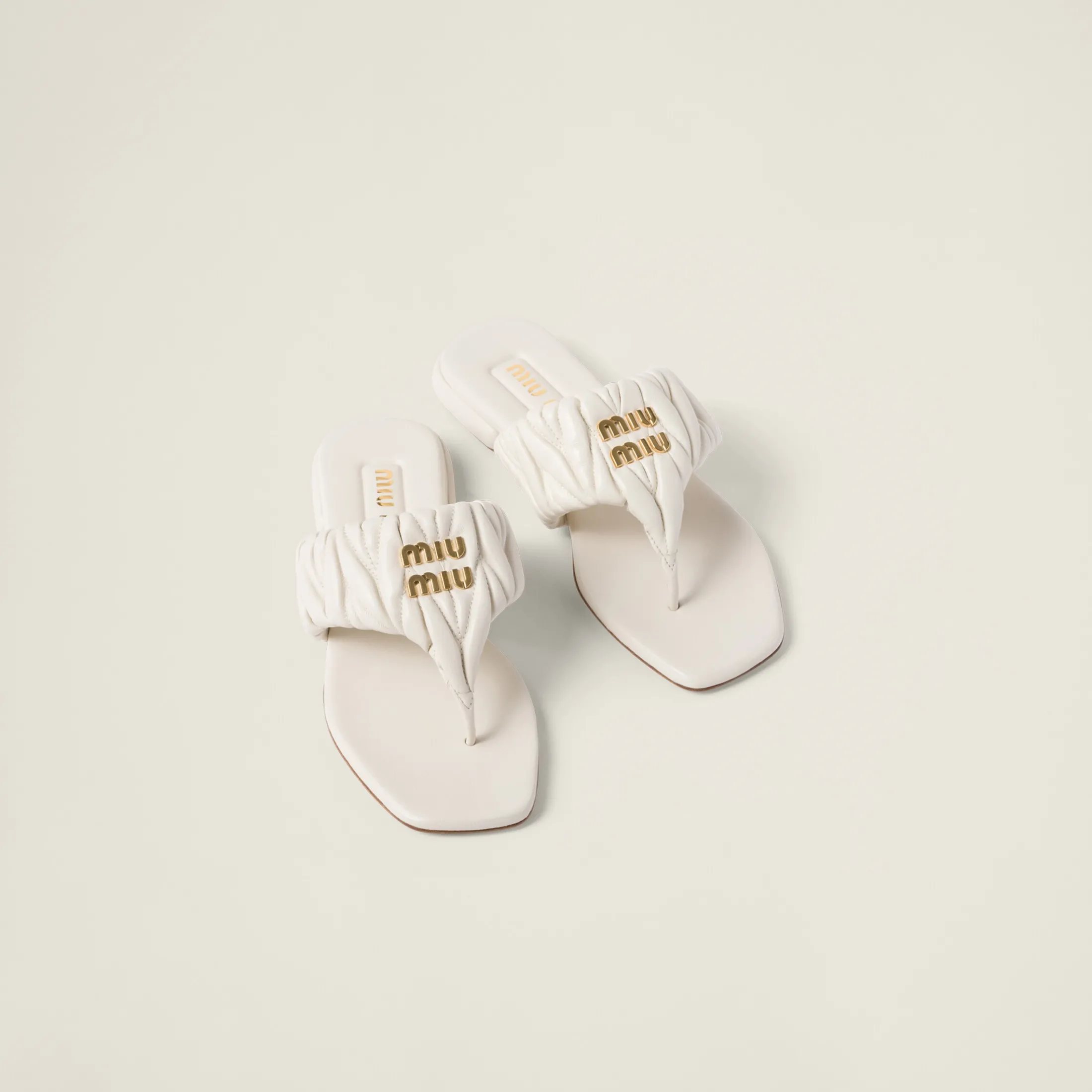 White Matelassé Nappa Leather Thong Sandals | Miu Miu
