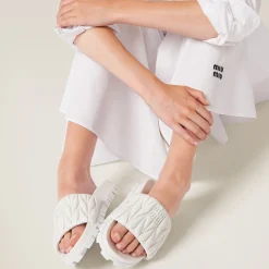 White Matelassé Nappa Leather Slides | Miu Miu