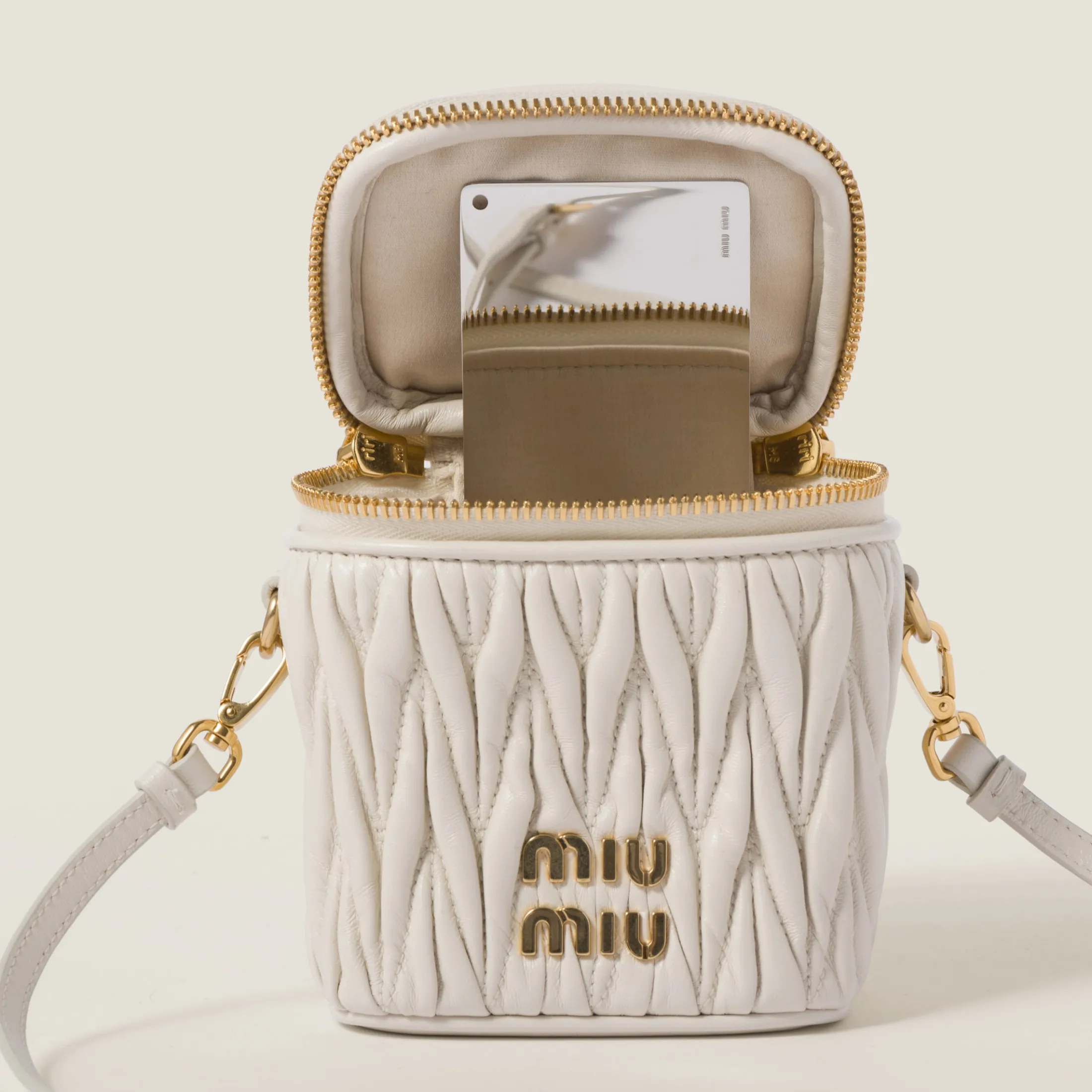 White Matelassé Nappa Leather Micro Bag | Miu Miu
