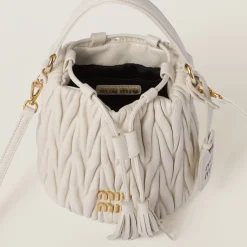 White Matelassé Nappa Leather Bucket Bag | Miu Miu