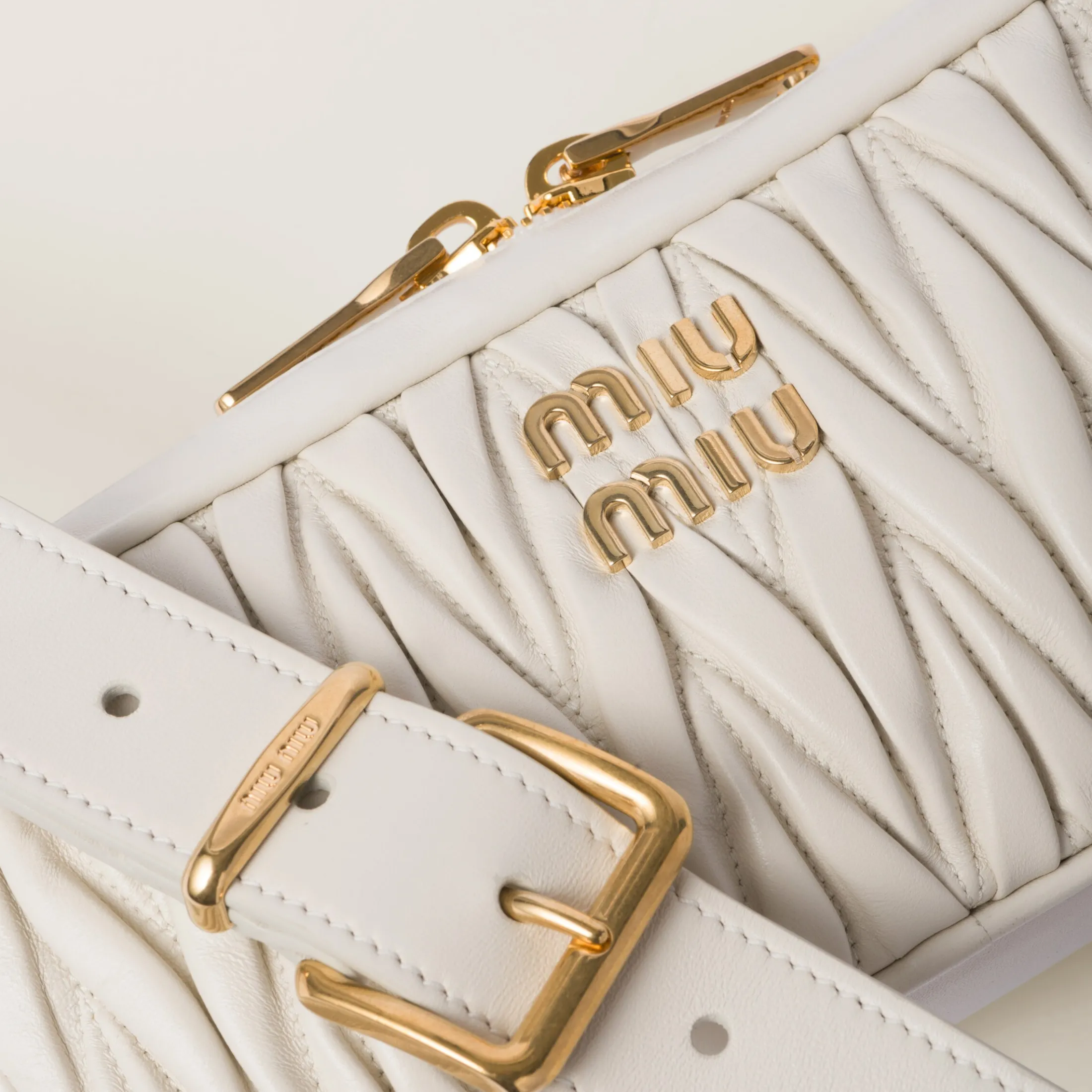 White Matelassé Nappa Leather Shoulder Bag | Miu Miu