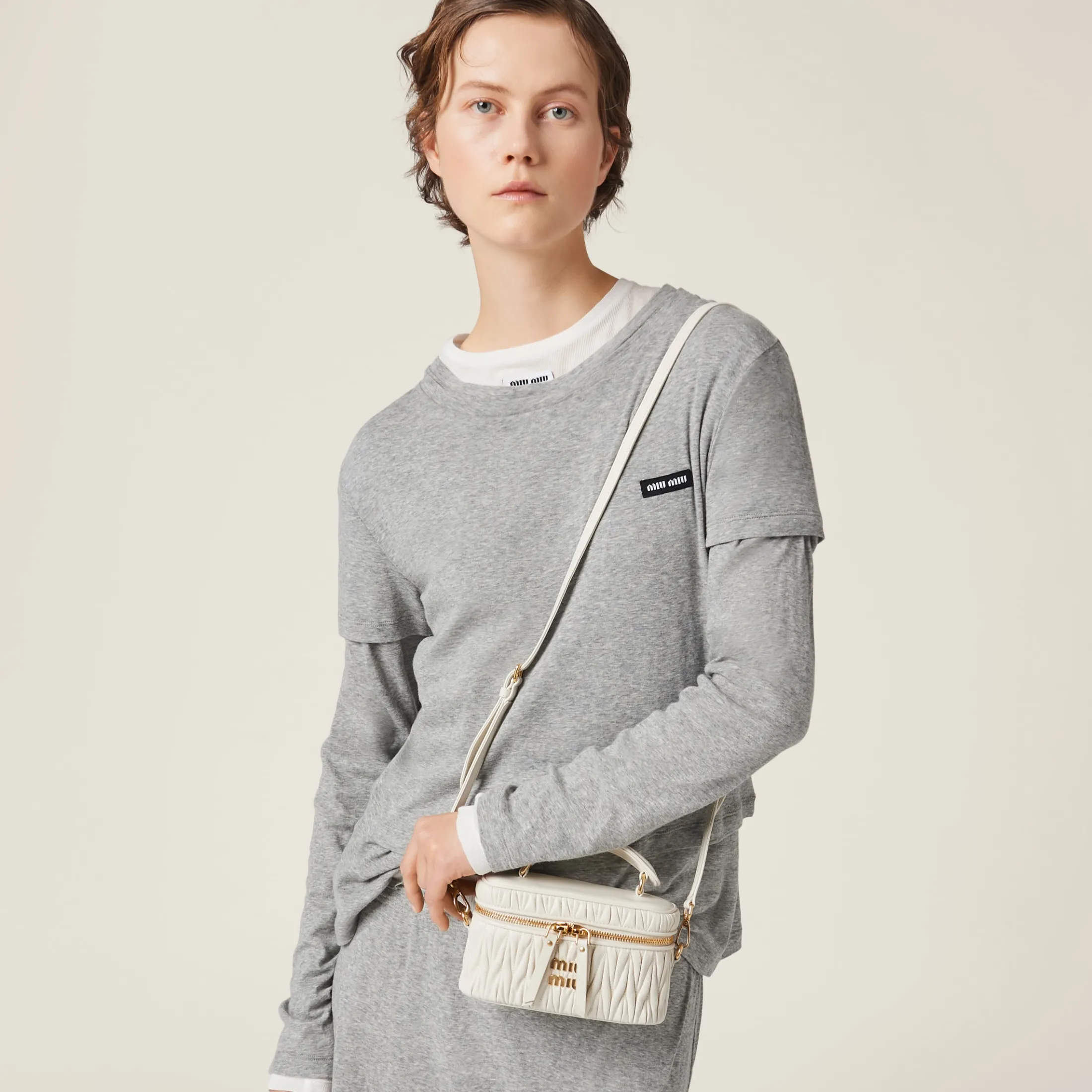 White Matelassé Nappa Leather Shoulder Bag | Miu Miu