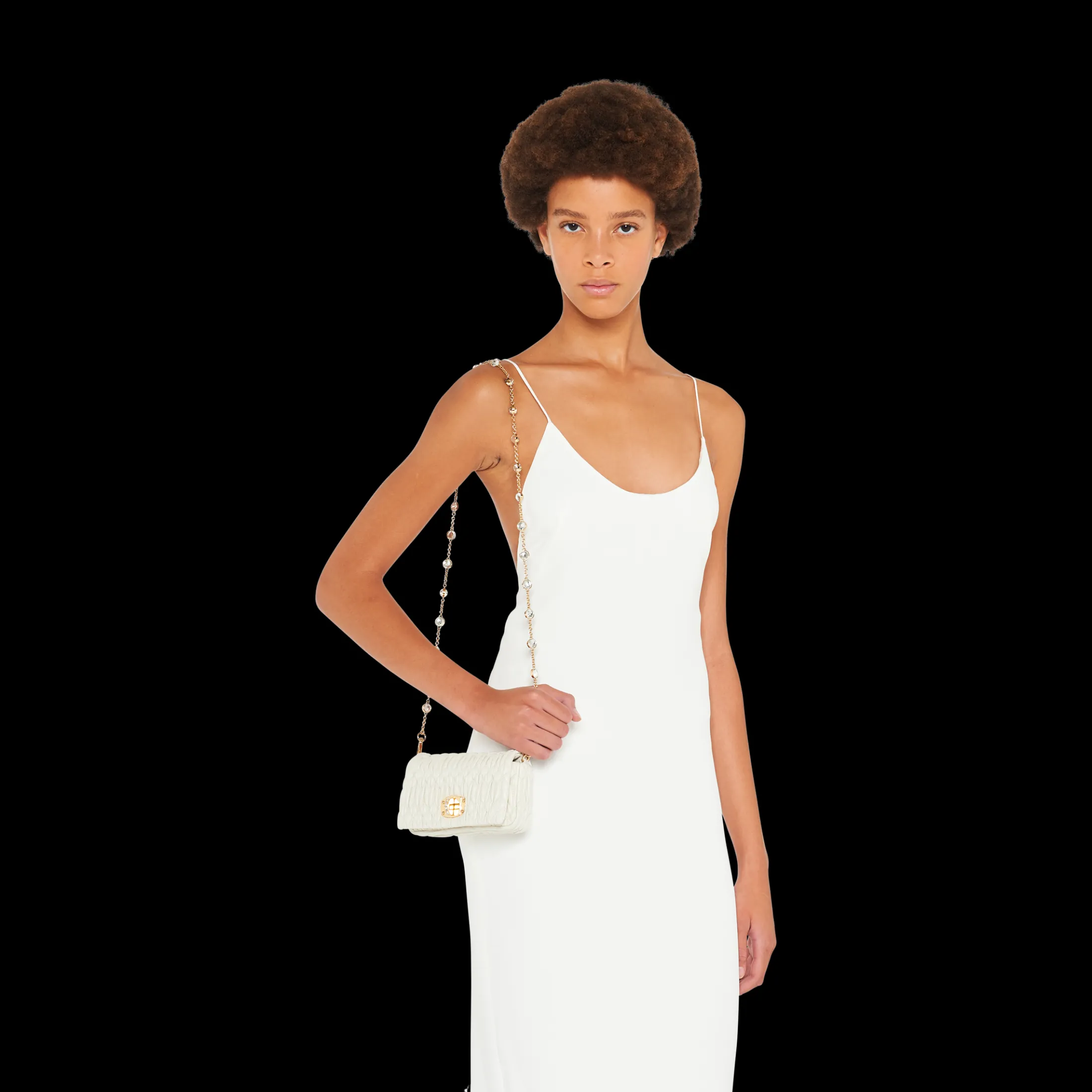 White Miu Crystal Nappa Leather And Crystal Mini-bag | Miu Miu