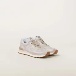 White New Balance 574 X Miu Miu Vintage-effect Nappa Leather Sneakers | Miu Miu
