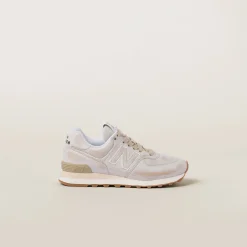 White New Balance 574 X Miu Miu Vintage-effect Nappa Leather Sneakers | Miu Miu