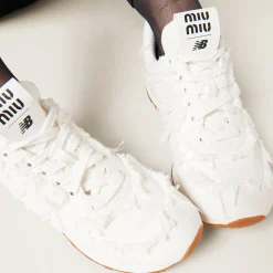 White New Balance 574 X Miu Miu Denim Sneakers | Miu Miu