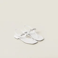 White Patent Leather Thong Sandals | Miu Miu