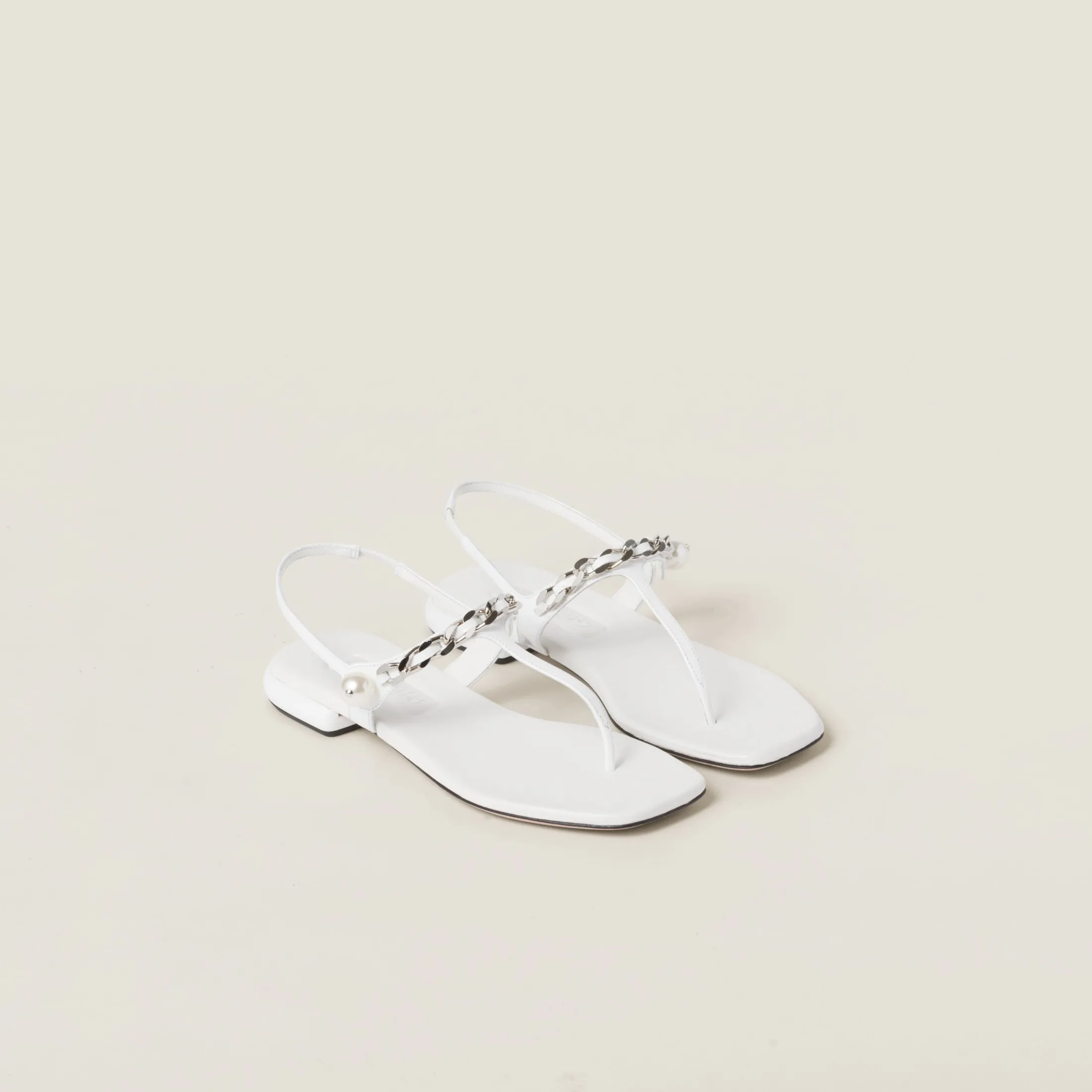 White Patent Leather Thong Sandals | Miu Miu