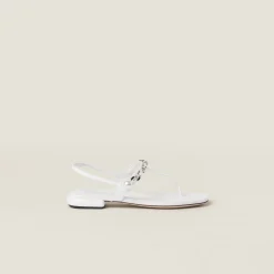 White Patent Leather Thong Sandals | Miu Miu