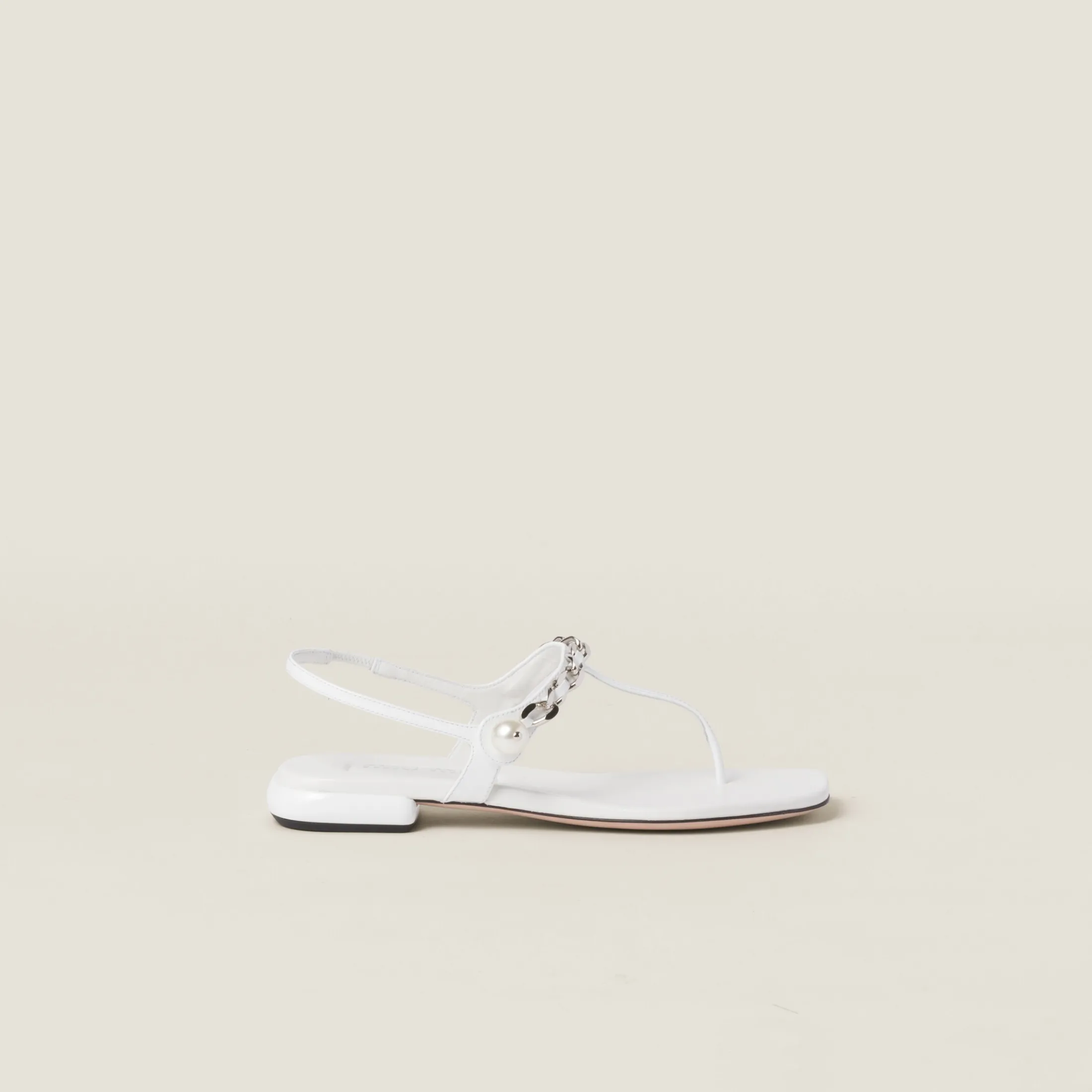 White Patent Leather Thong Sandals | Miu Miu