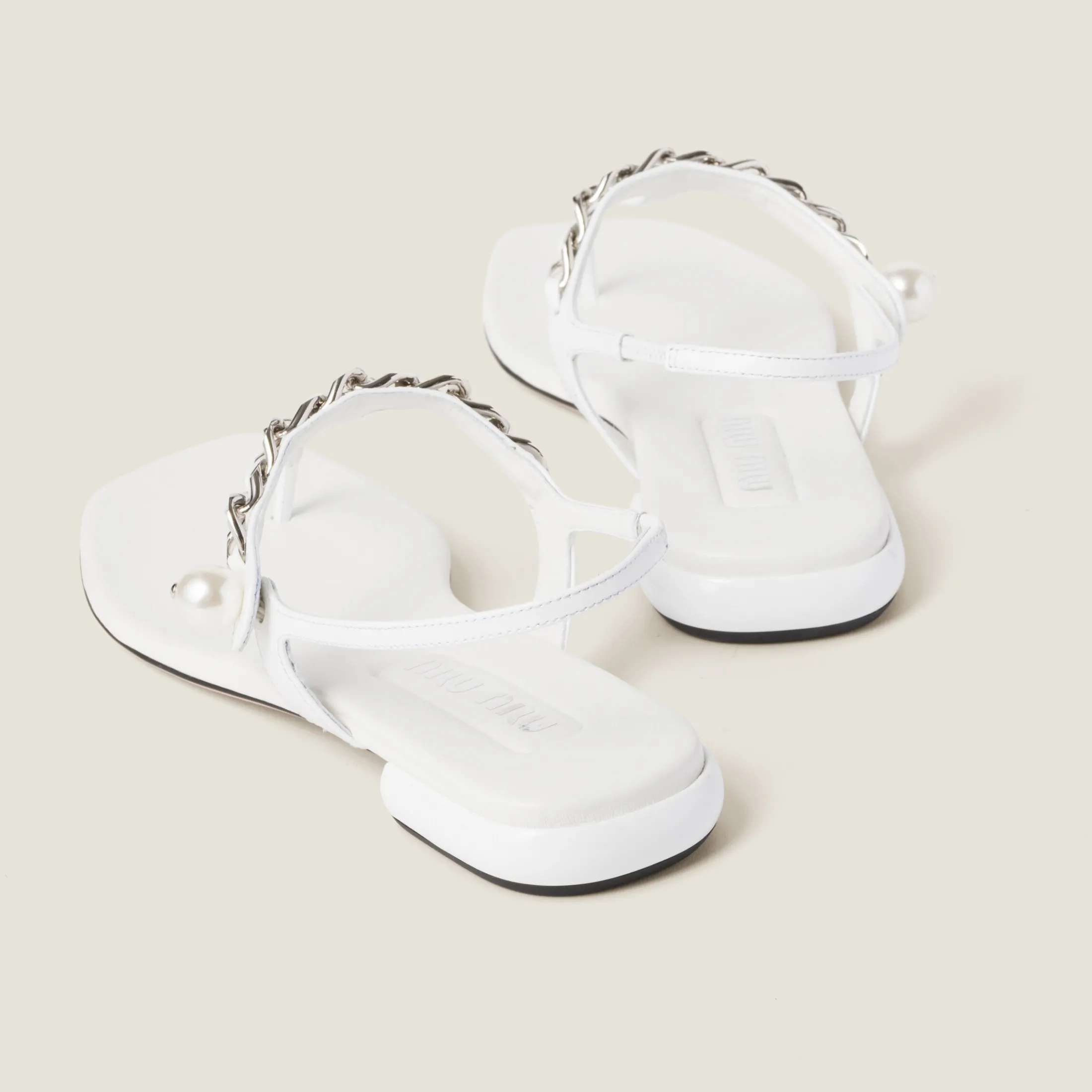 White Patent Leather Thong Sandals | Miu Miu