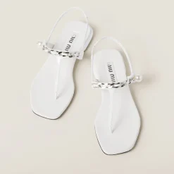 White Patent Leather Thong Sandals | Miu Miu