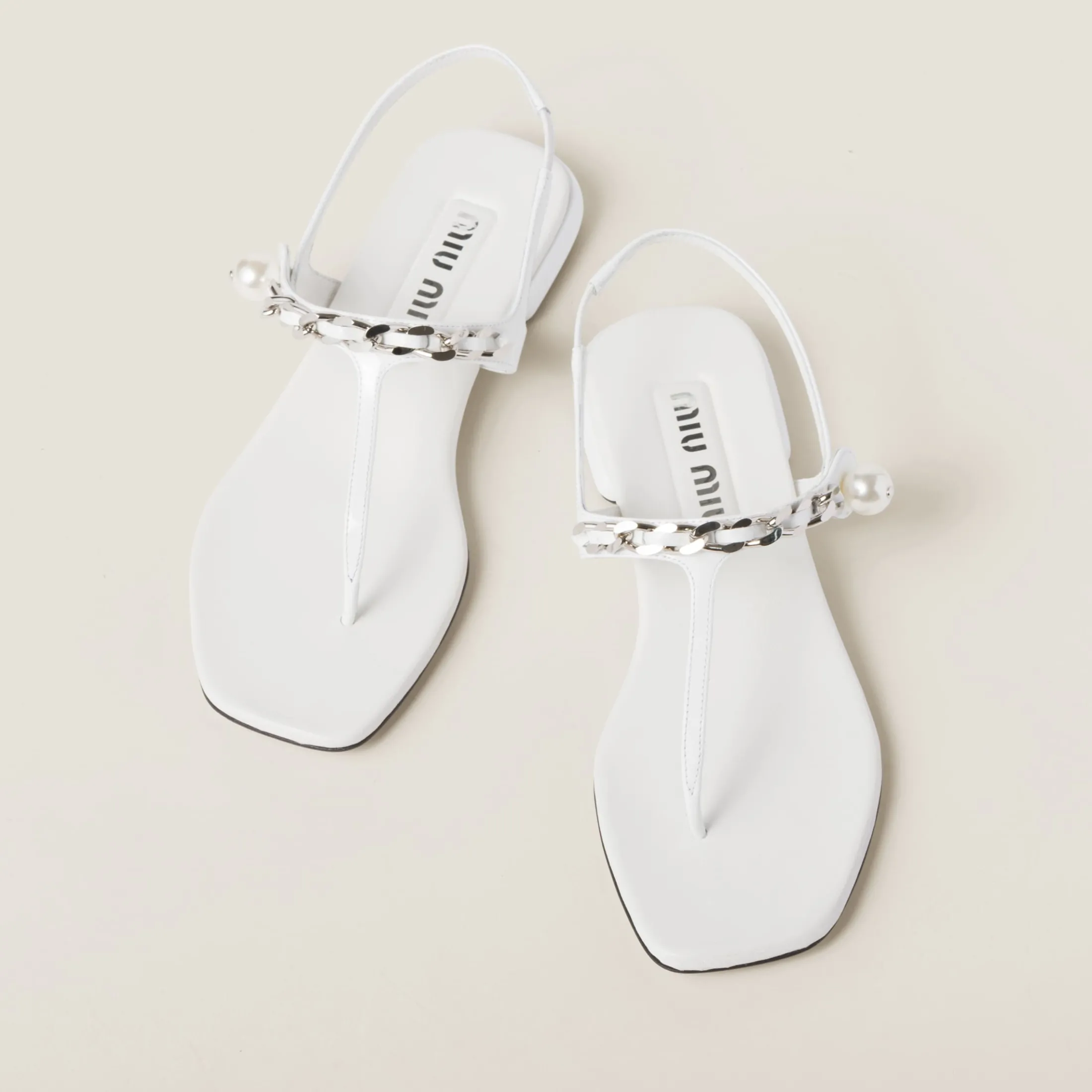 White Patent Leather Thong Sandals | Miu Miu