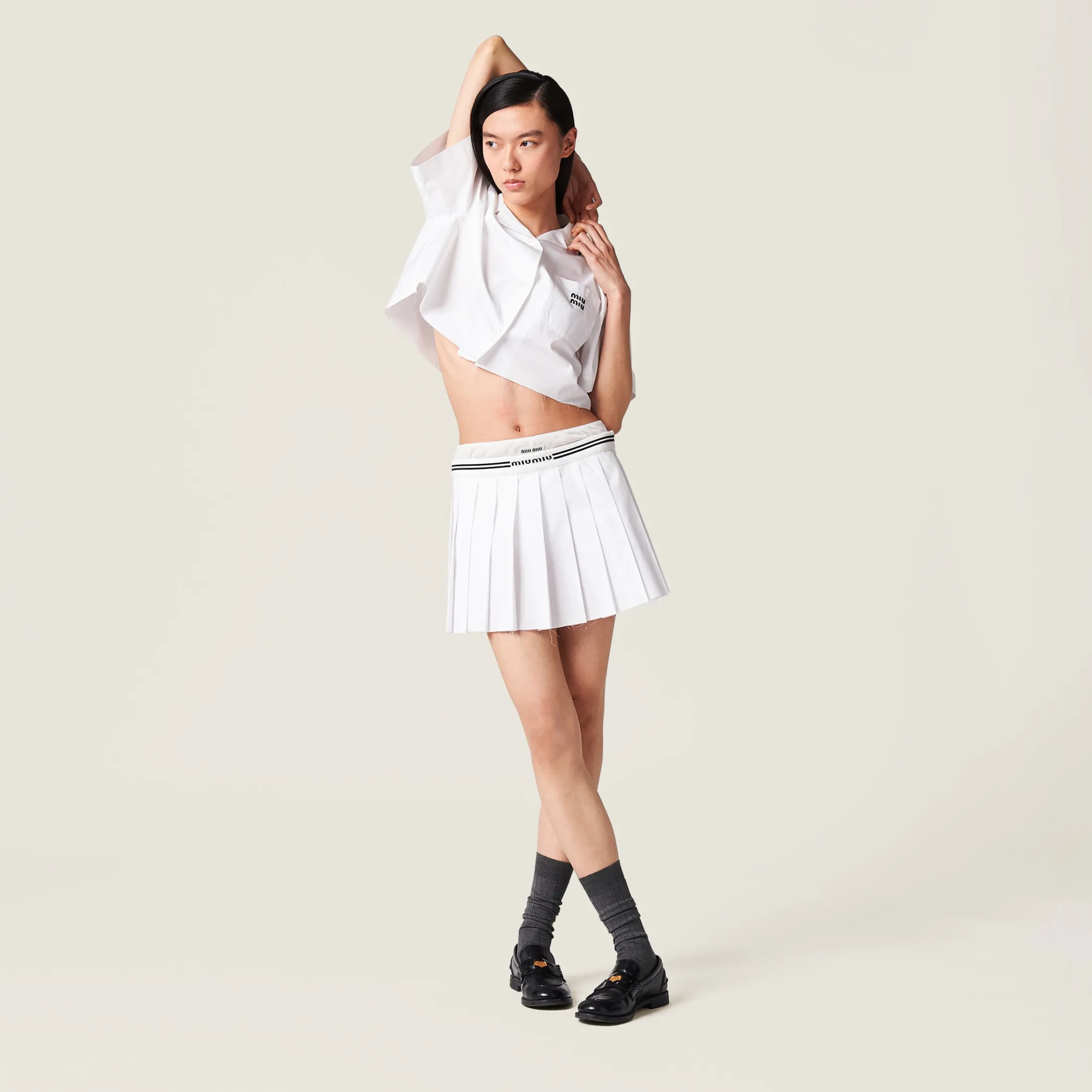 White Poplin Miniskirt | Miu Miu