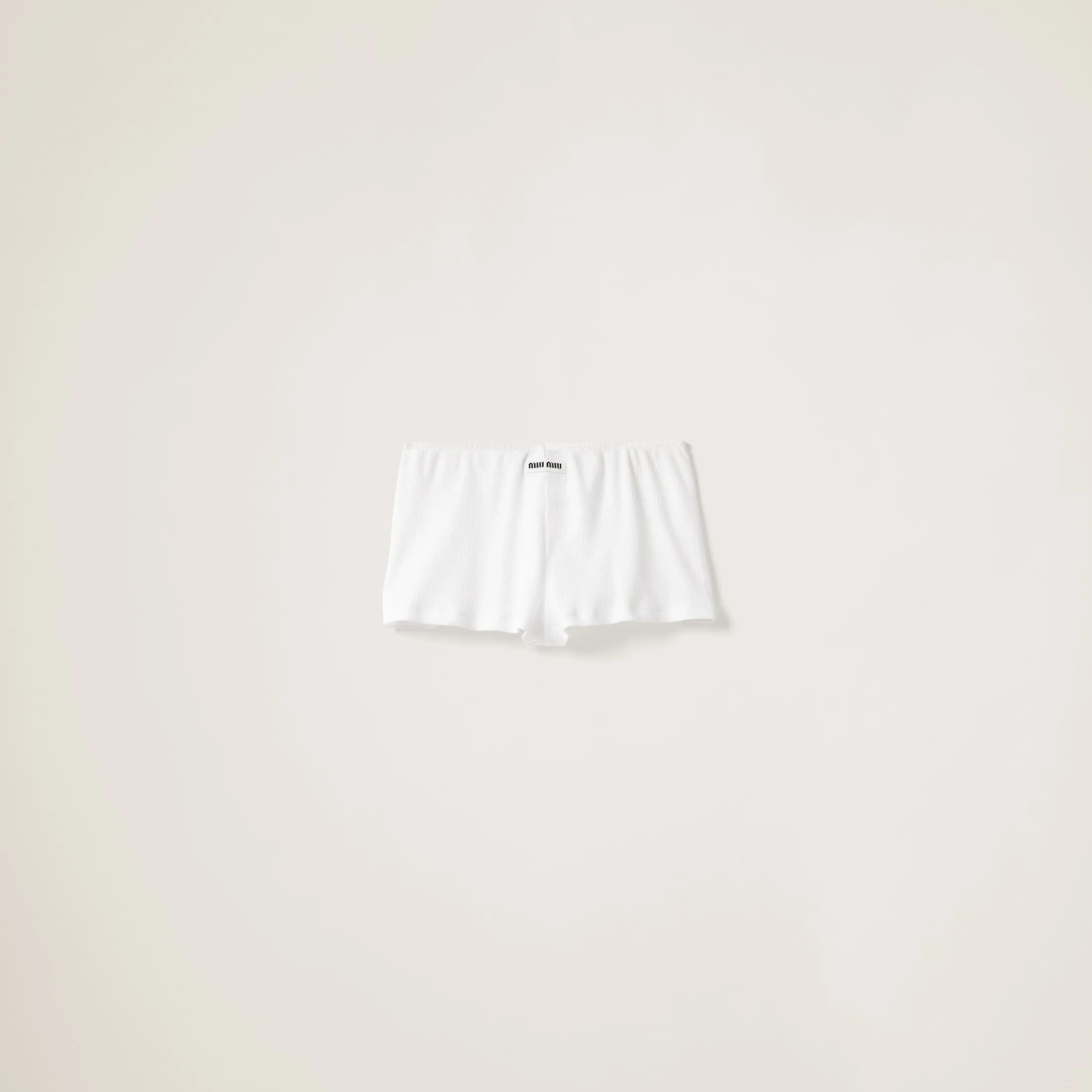White Ribbed Knit Boxer Shorts | Miu Miu