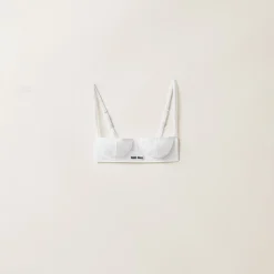 White Ribbed Knit Demi Bra | Miu Miu