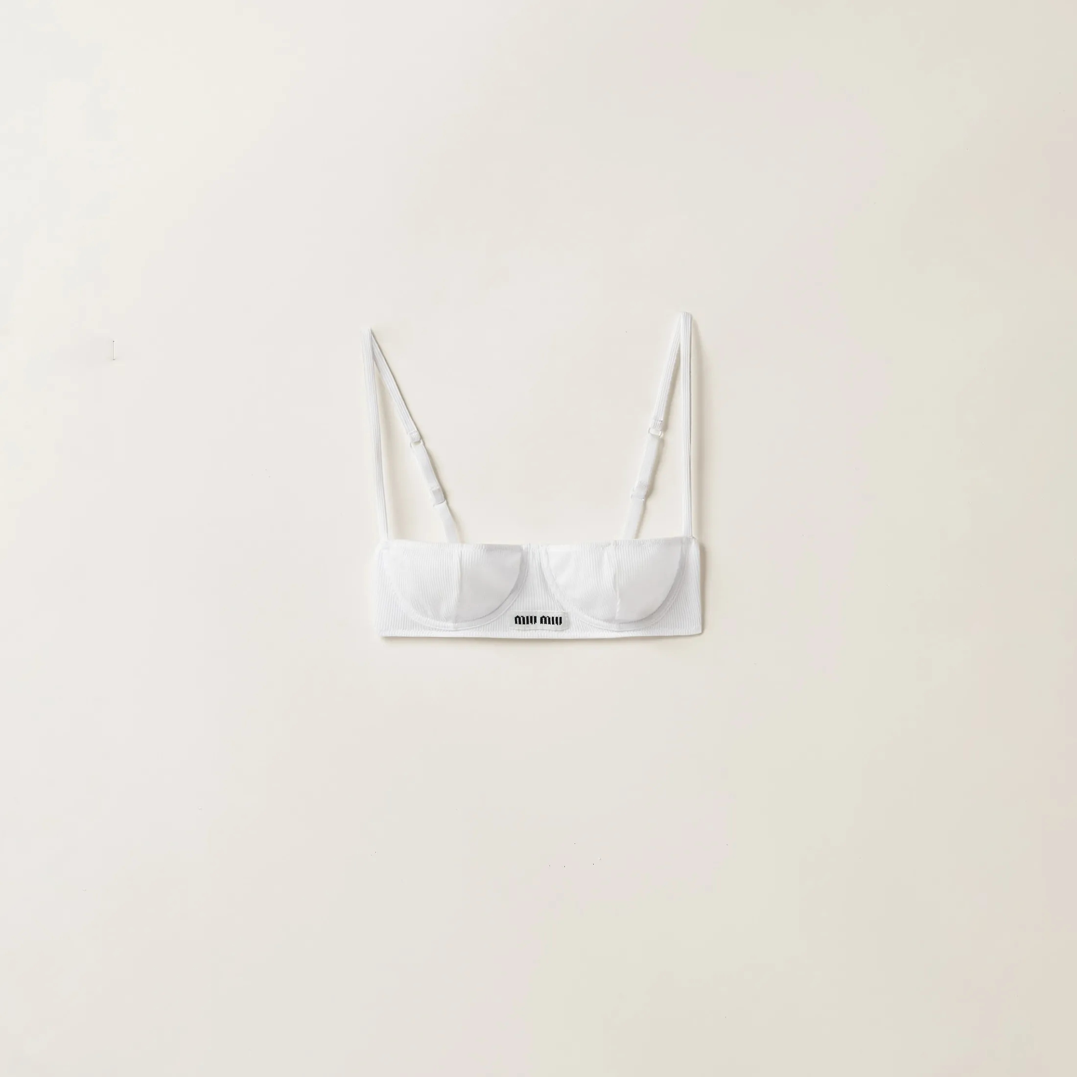 White Ribbed Knit Demi Bra | Miu Miu