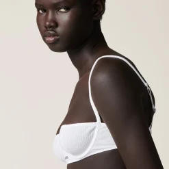 White Ribbed Knit Demi Bra | Miu Miu