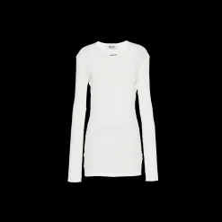 White Ribbed Knit Jersey Dress | Miu Miu