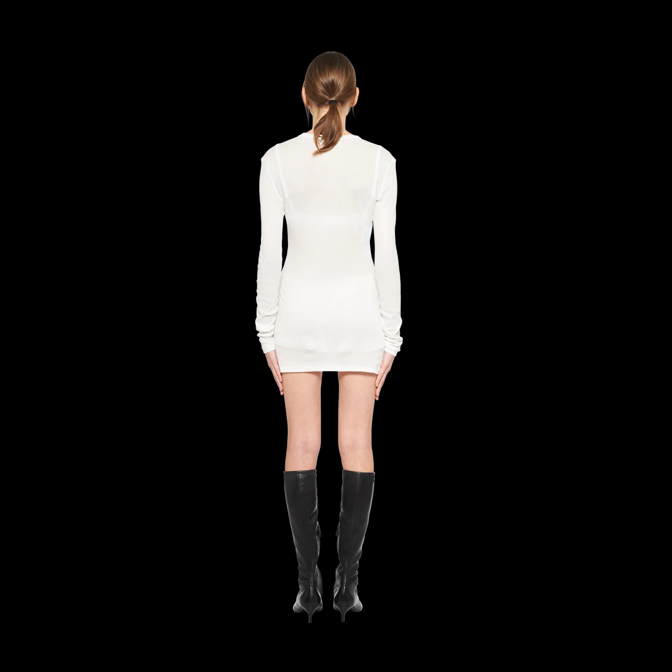 White Ribbed Knit Jersey Dress | Miu Miu