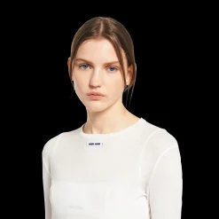White Ribbed Knit Jersey Dress | Miu Miu