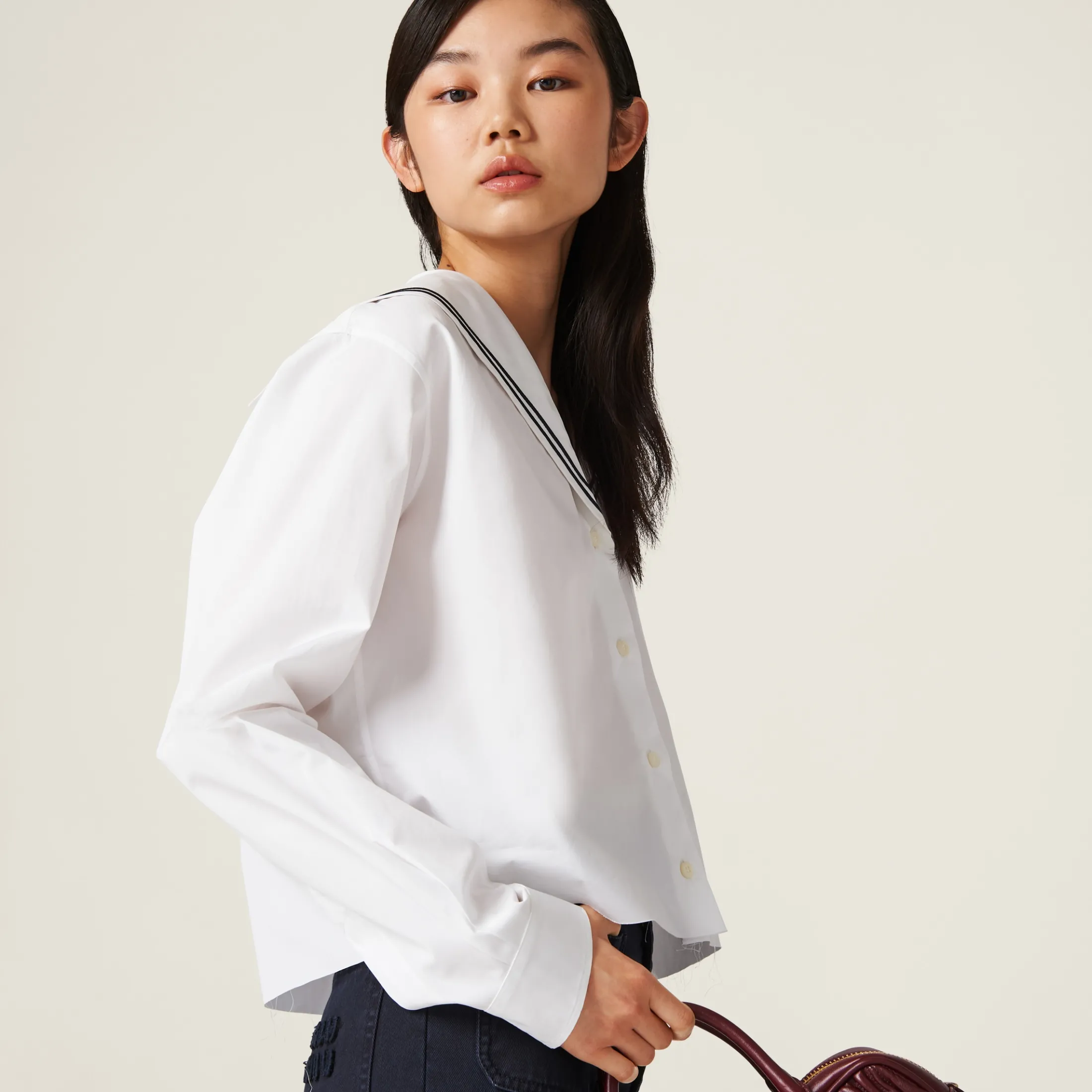 White Sailor Poplin Shirt | Miu Miu